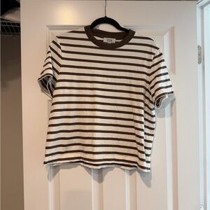 COS Brown and White Clean Cut Striped Short Sleeve Tee